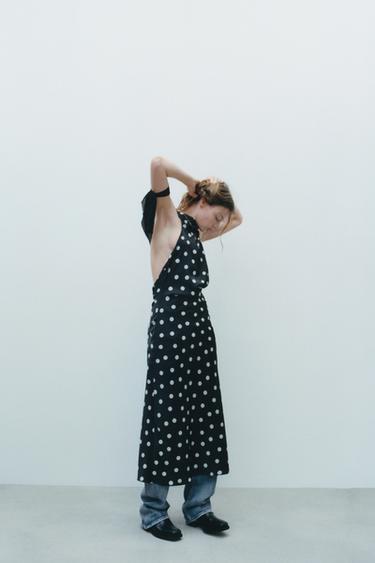POLKA DOT SATIN MIDI DRESS - Dark navy by Zara - Image 0