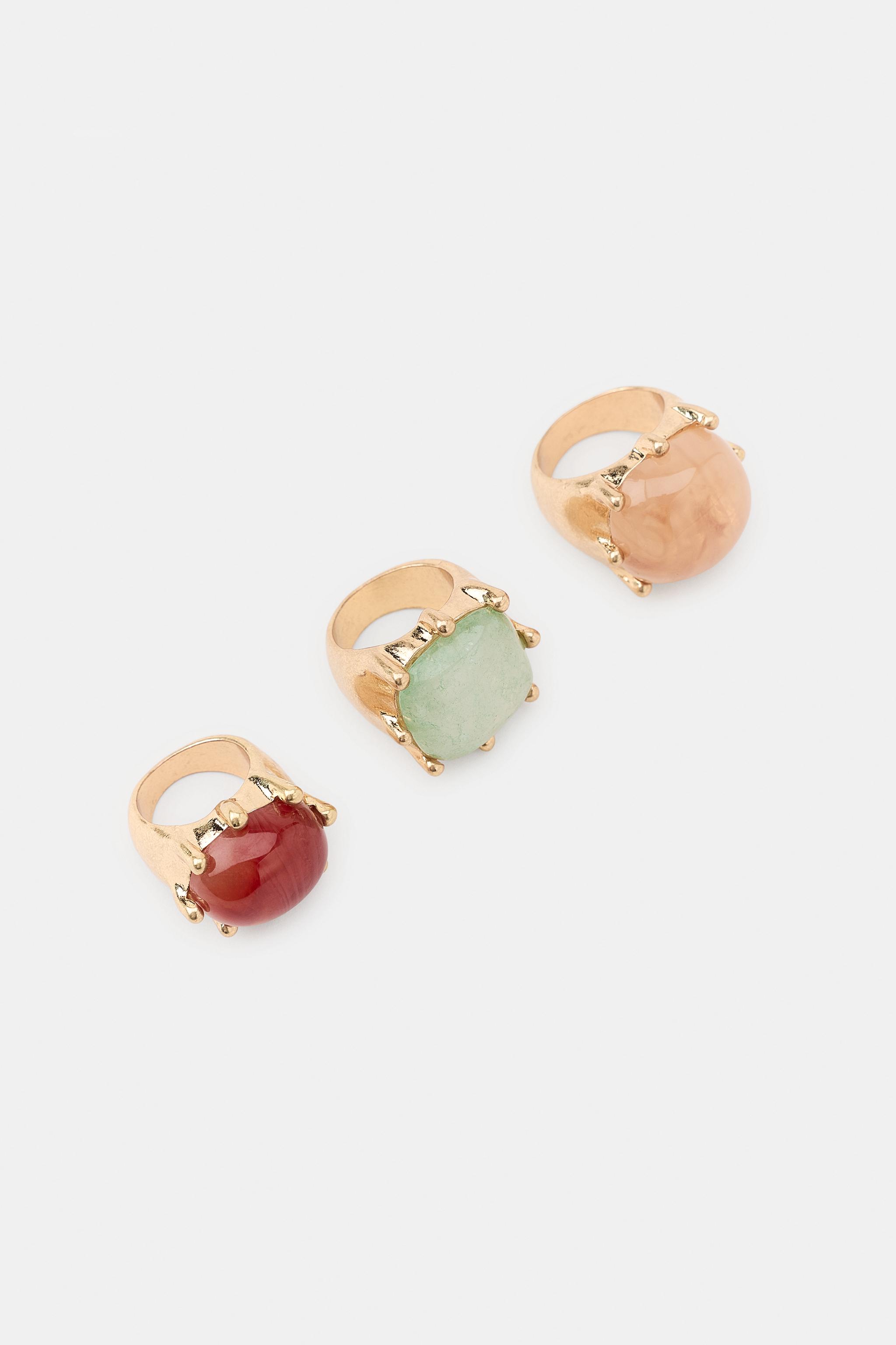 PACK OF 3 METAL STONE RINGS