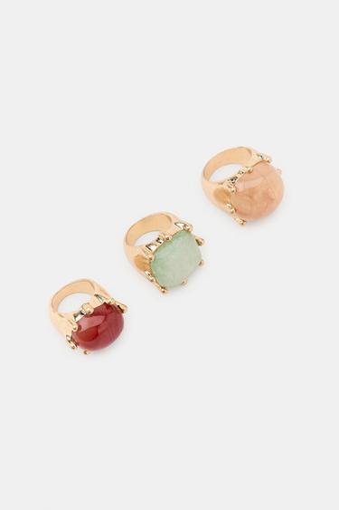 Zara PACK OF 3 METAL STONE RINGS - Multicolored - Image 0