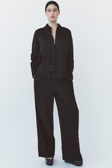 ZW COLLECTION 100% LINEN SHIRT - Brown by Zara - Image 0