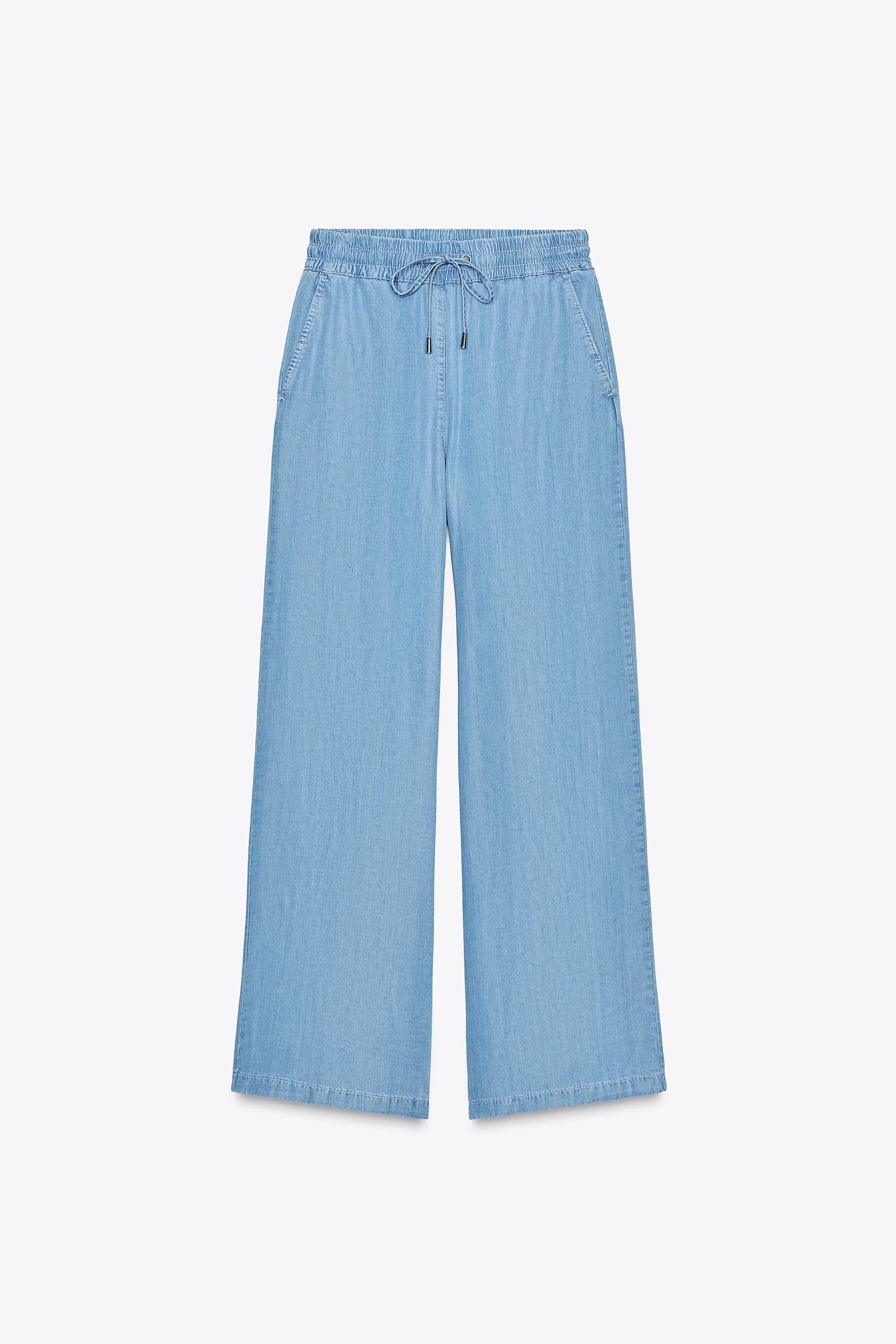 WIDE LEG ELASTIC WAIST PANTS - Light blue | ZARA United States