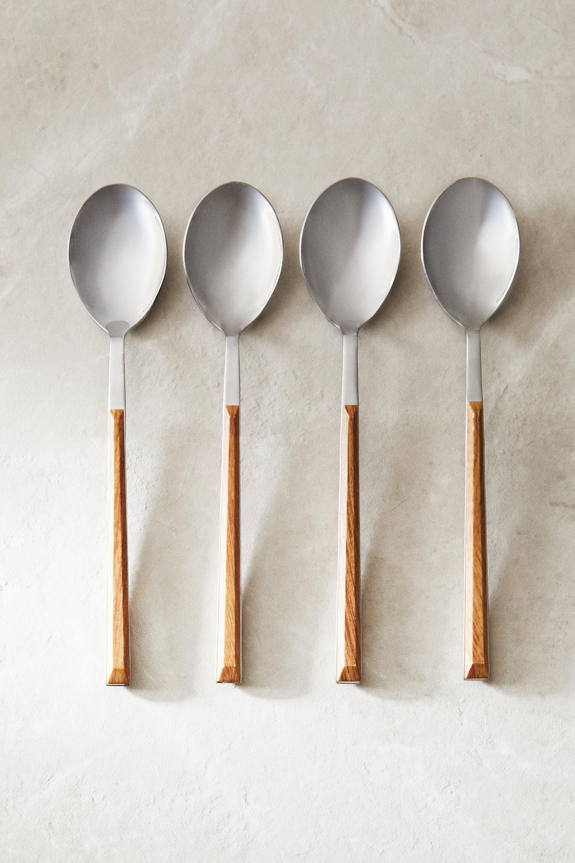 PACK OF SPOONS WITH WOOD-EFFECT HANDLES (PACK OF 4) - Brown | ZARA