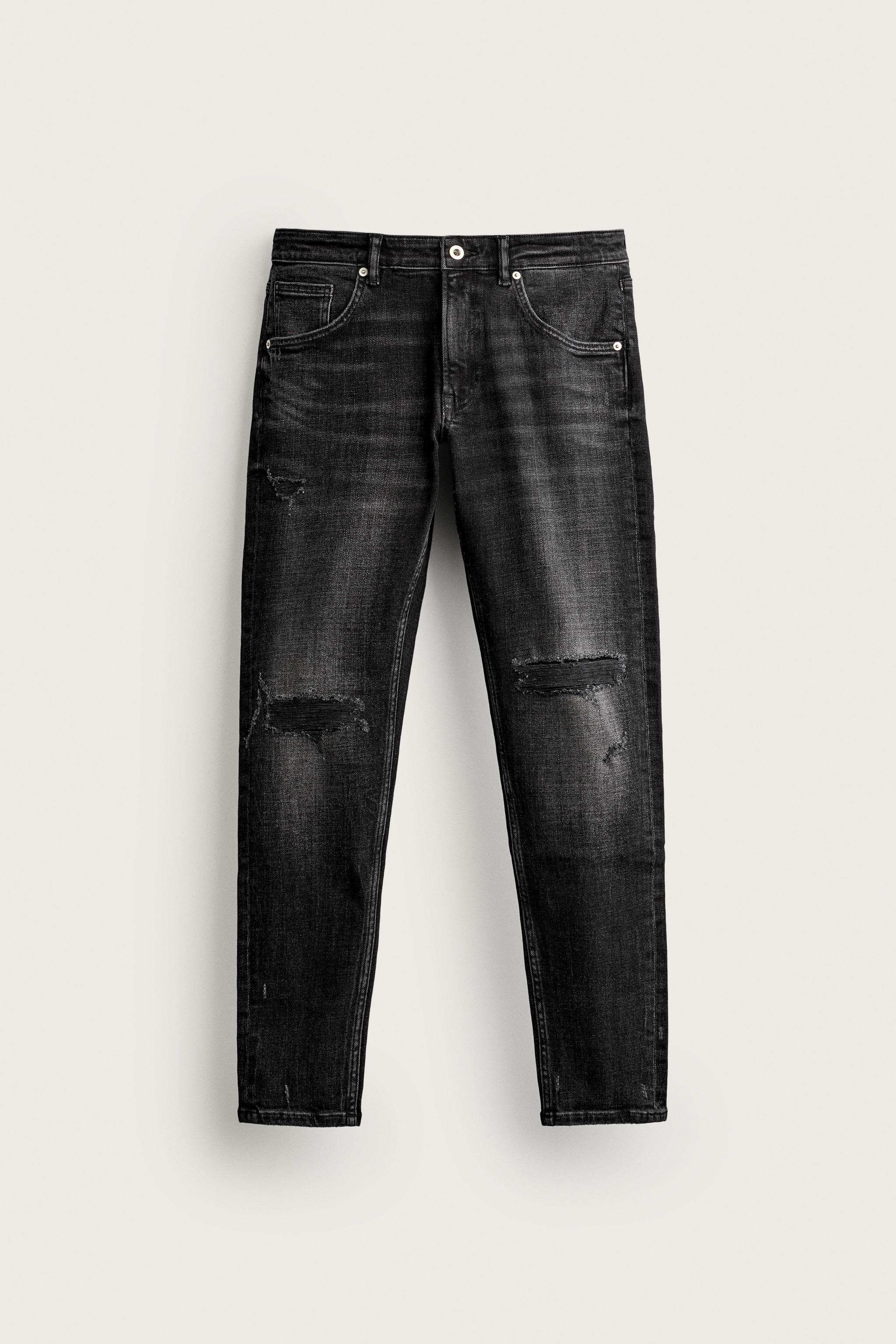 DISTRESSED SKINNY FIT JEANS — Charcoal