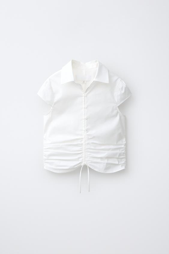 CAMISA ENTALLADA FRUNCES - Blanco de Zara - Imagen 0