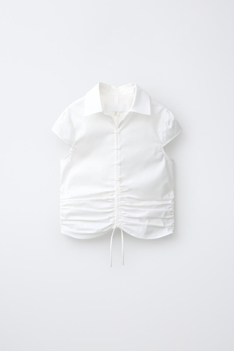 FITTED RUCHED SHIRT — White