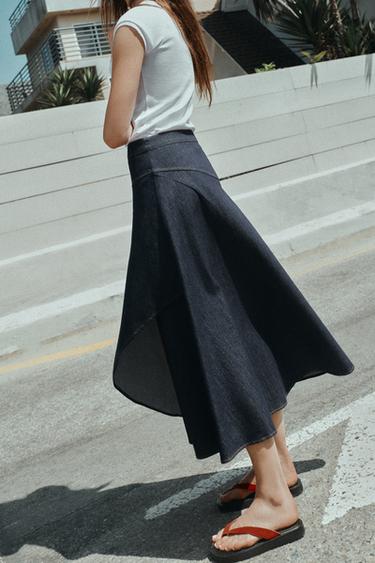 Z1975 LAYERED DENIM MIDI SKIRT WITH RUFFLE - Blue by Zara - Image 4