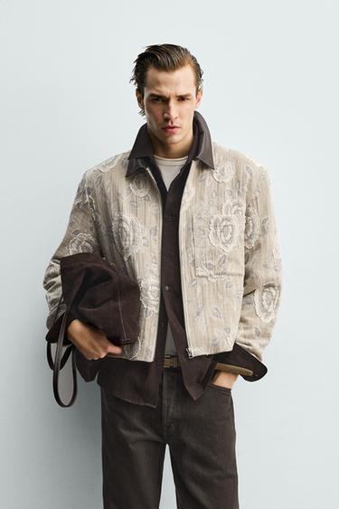 IRREGULAR FLORAL JACQUARD JACKET - Dark beige by Zara