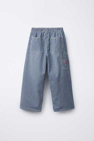 STRIPED BALLOON DENIM TROUSERS - Blue by Zara - Image 1