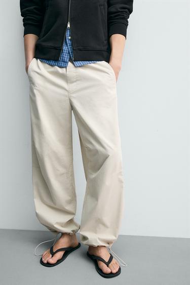 RELAXED FIT PARACHUTE TROUSERS - Stone by Zara