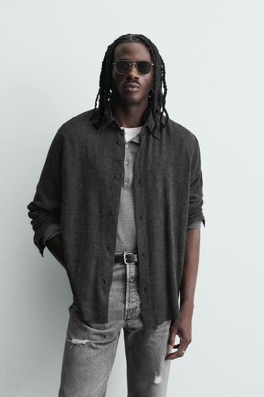 CAMISA RELAXED FIT FLUIDA - Gris oscuro de Zara