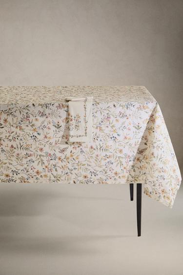 FLORAL PRINT RESIN-COATED TABLECLOTH - Greens by Zara