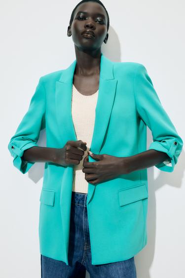 BLAZER MANGA REMANGADA - Turquesa de Zara
