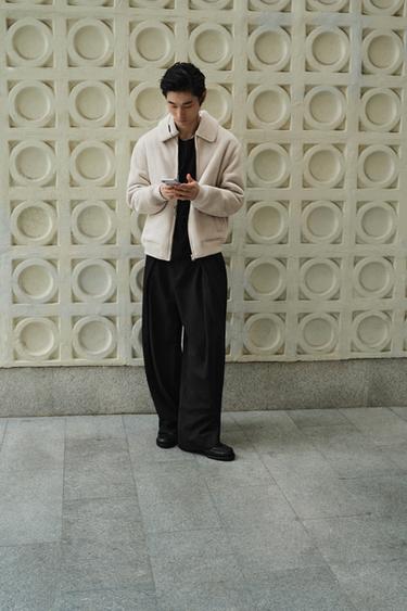 Zara 拼接人造麂皮夾克 - 淺灰色