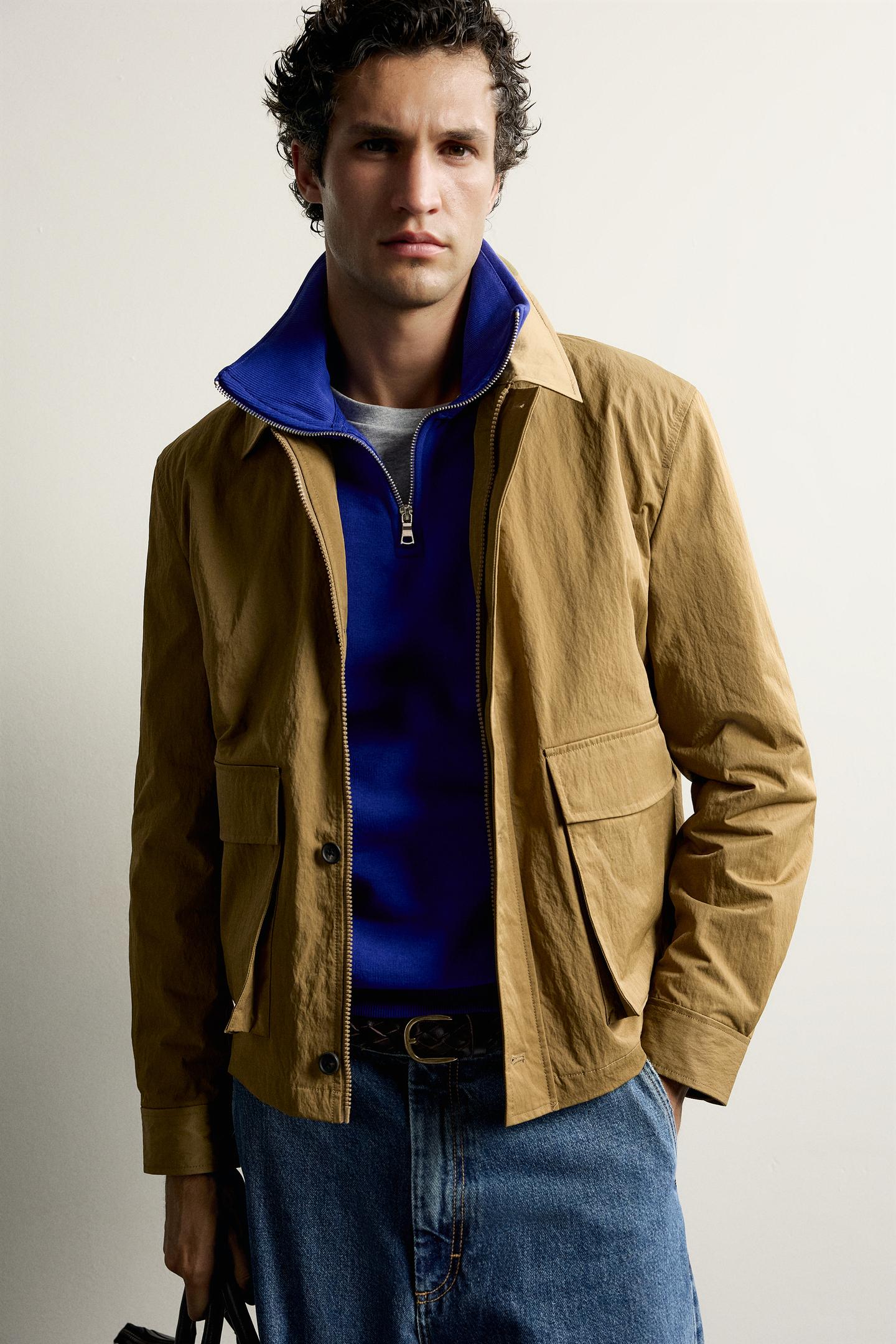 Мужская куртка Zara Cropped Fit Technical, цвет: Ocher — фото 6