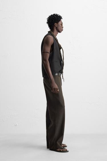 PANTALON RELAXED FIT FENTES - Marron de Zara - Image 3