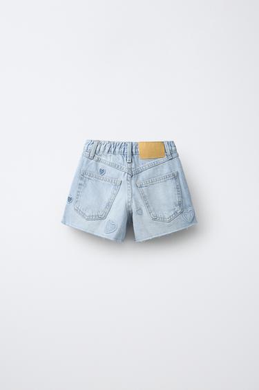 DENIM BERMUDA SHORTS WITH HEART PATCHES - Light blue by Zara - Image 1
