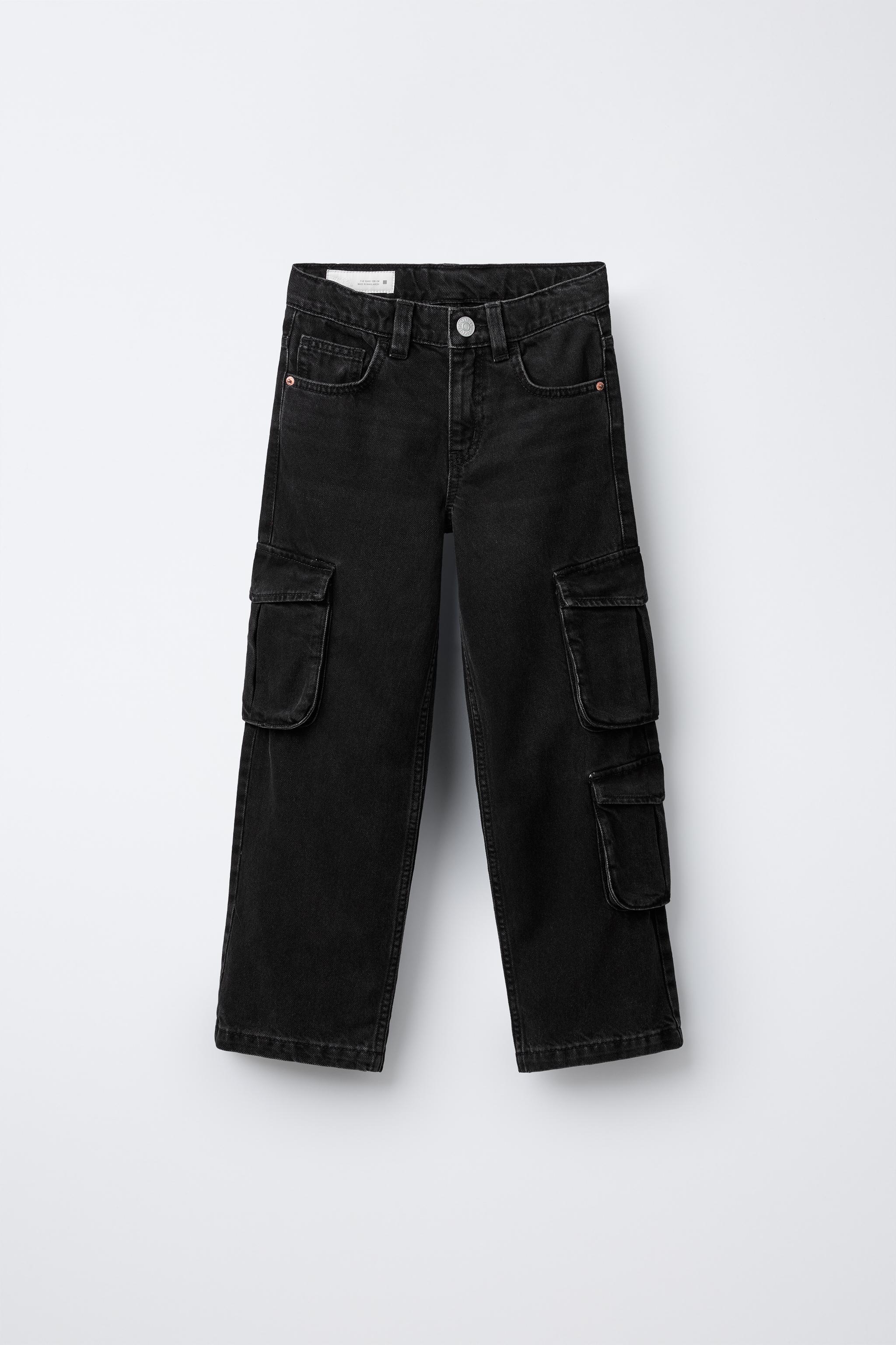 ZARA カーゴパンツ ワイドデニム ブラックデニム マルチポケット グランジ ザラ ZARA ポケット UTILITY ワイド カーゴ デニムパンツ