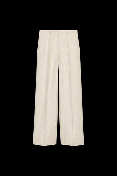 HERRINGBONE STRAIGHT-LEG TROUSERS - Light beige by Zara - Image 0