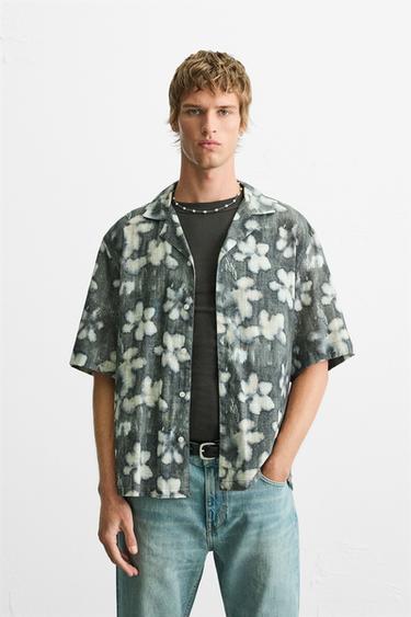 ABSTRACT FLORAL PRINT SHIRT - Greys by Zara