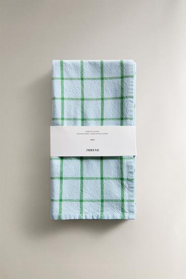 PACK OF CHECK COTTON TEA TOWELS (PACK OF 2) - Blue by Zara - Image 4