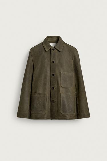 VINTAGE-EFFECT SUEDE LEATHER JACKET - Grey green by Zara