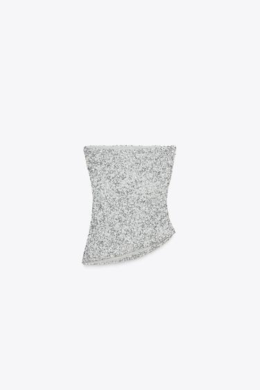 SEQUINNED BANDEAU TOP - Silver by Zara - Image 7