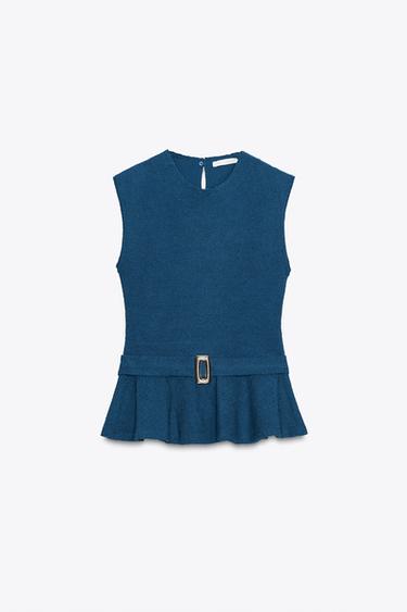 TOP PEPLUM BOUCLÉ HEBILLA - Azulón de Zara