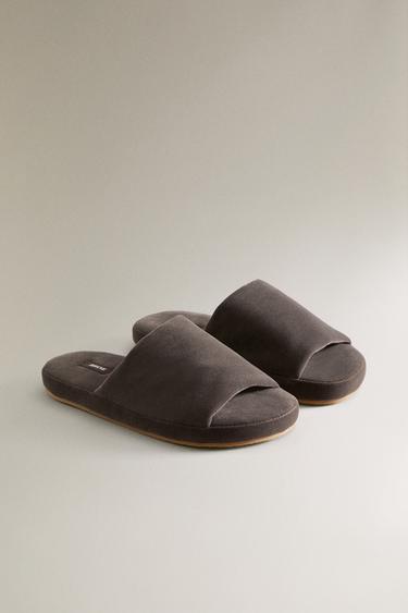 VELVET FLATFORM SLIDERS — Brown 2