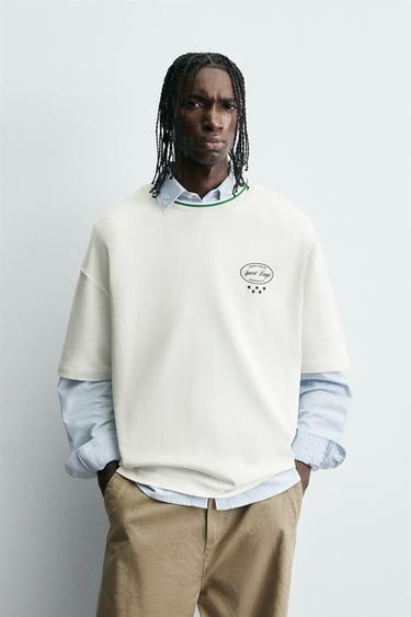 T-SHIRT IMPRIMÉ CONTRASTANT - Blanc cassé de Zara - Image 1