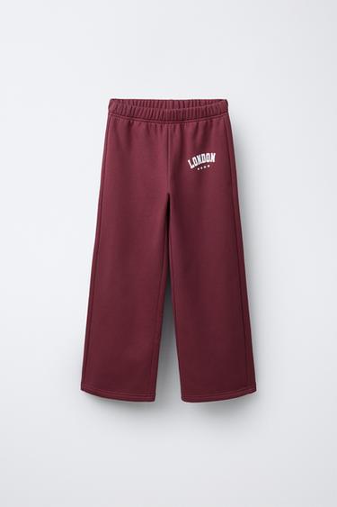 SLOGAN WIDE-LEG JOGGING TROUSERS - Aubergine by Zara