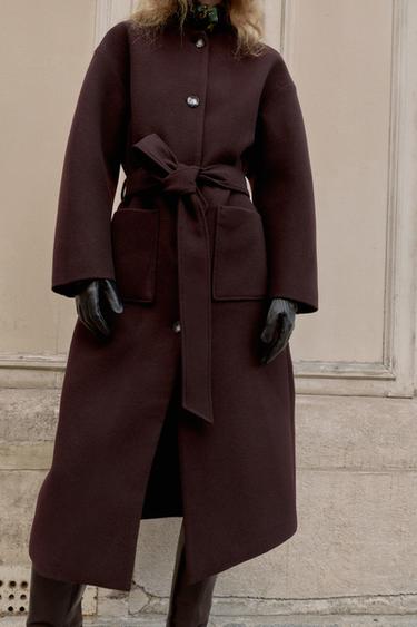 MANTEAU LONG AVEC CEINTURE - Bordeaux de Zara - Image 1