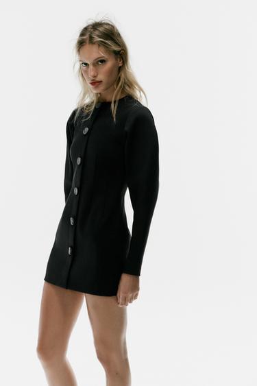 Zara VOLUME SLEEVE MINI DRESS - Black