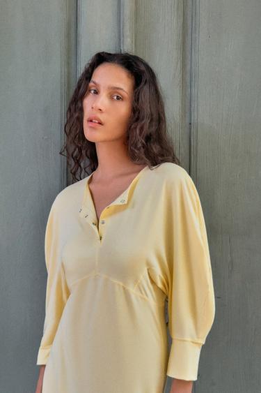Zara BUTTONED MIDI DRESS - Yellow