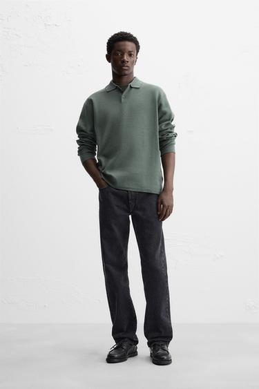 VISCOSE BLEND KNIT POLO SHIRT - Turquoise by Zara - Image 0
