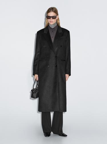 Zara Long double-breasted 100% wool coat - Black - Image 0