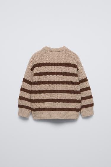 STRIPED KNIT SWEATER - Beige-brown by Zara - Image 1