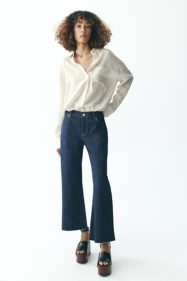 JEANS ZW COLLECTION FLARE TIRO BAJO CROPPED - Azul de Zara