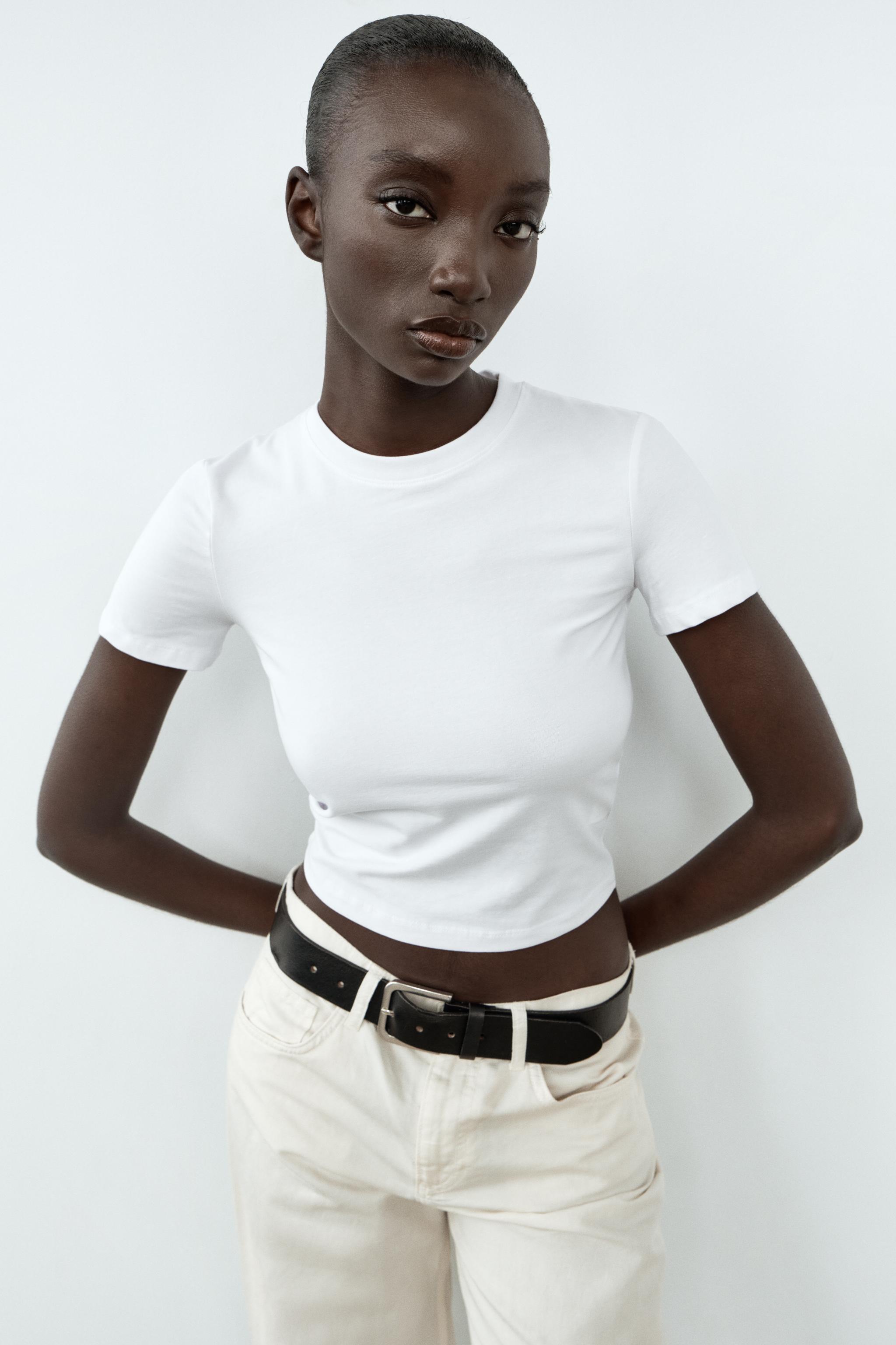 Cropped t shirt met plooien zara sale