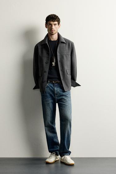 REGULAR FIT WOOL EFFECT 3/4 LENGTH COAT - Dark grey by Zara