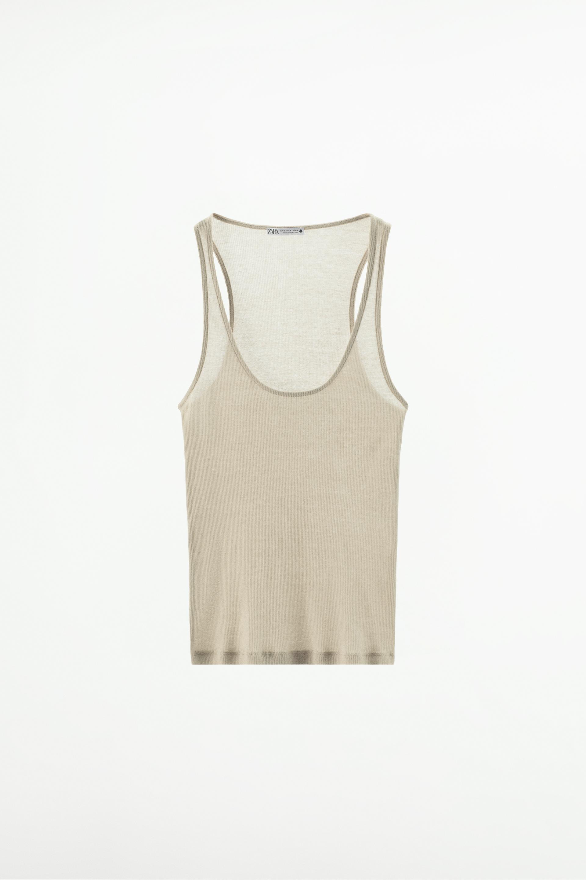embroidered tank top in ribbed silk
