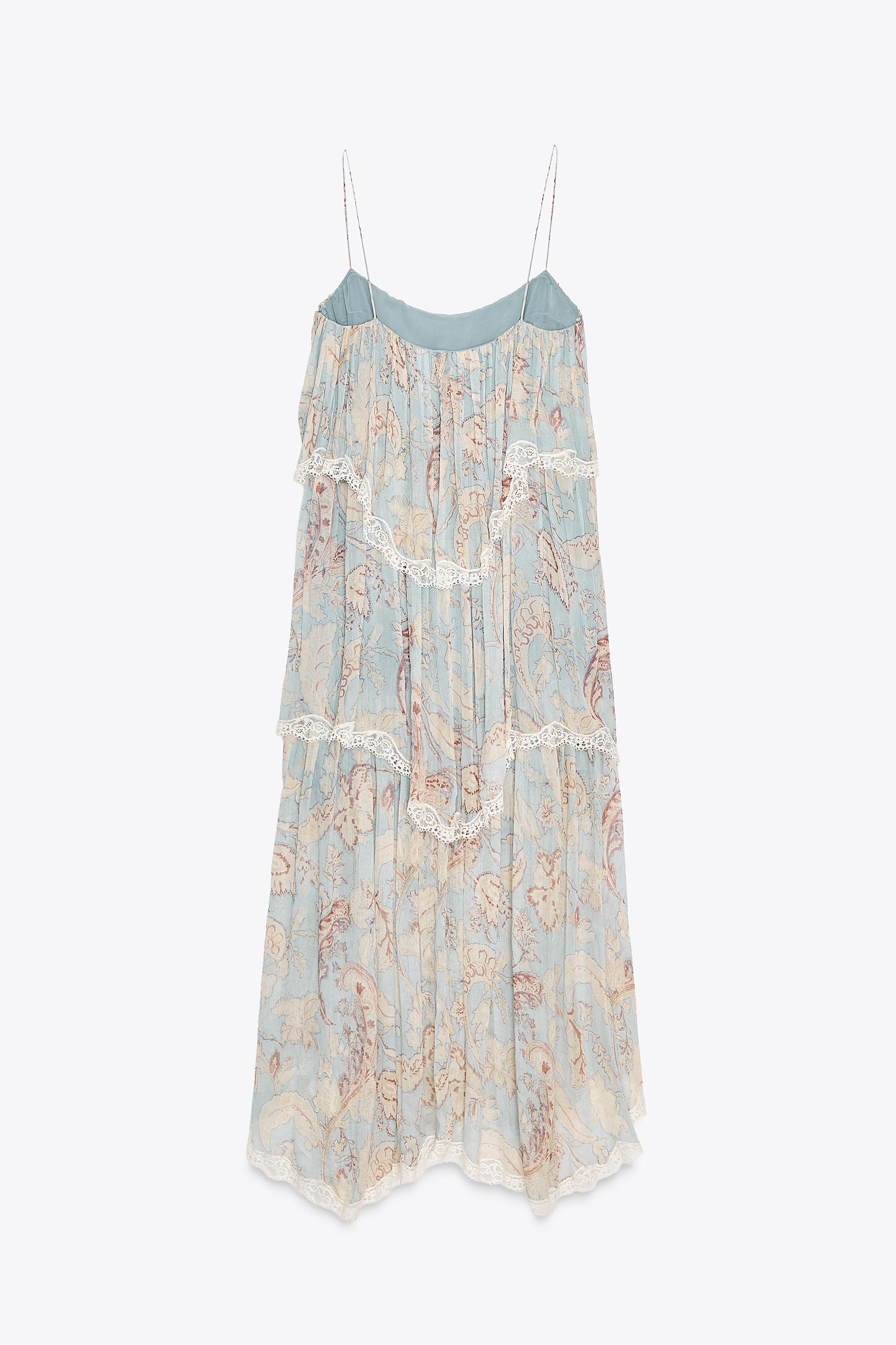 スペイン発送 ZARA ZWコレクション フリル レースプリントドレス ZW COLLECTION フリル&レースプリント柄ワンピース - プリント