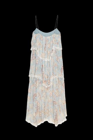 Zara ZW COLLECTION PRINTED LACE TRIM RUFFLE DRESS - Printed