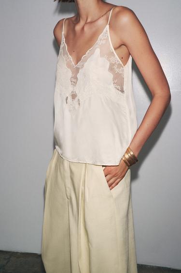 TOP LENCERO ENCAJE ZW COLLECTION - Blanco roto de Zara