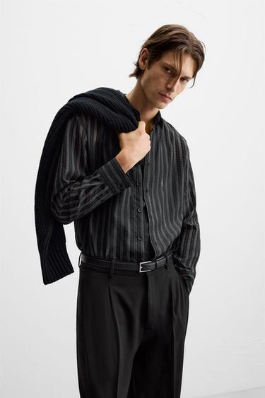 STRIPED SEMI-SHEER SHIRT - Black by Zara - Image 5