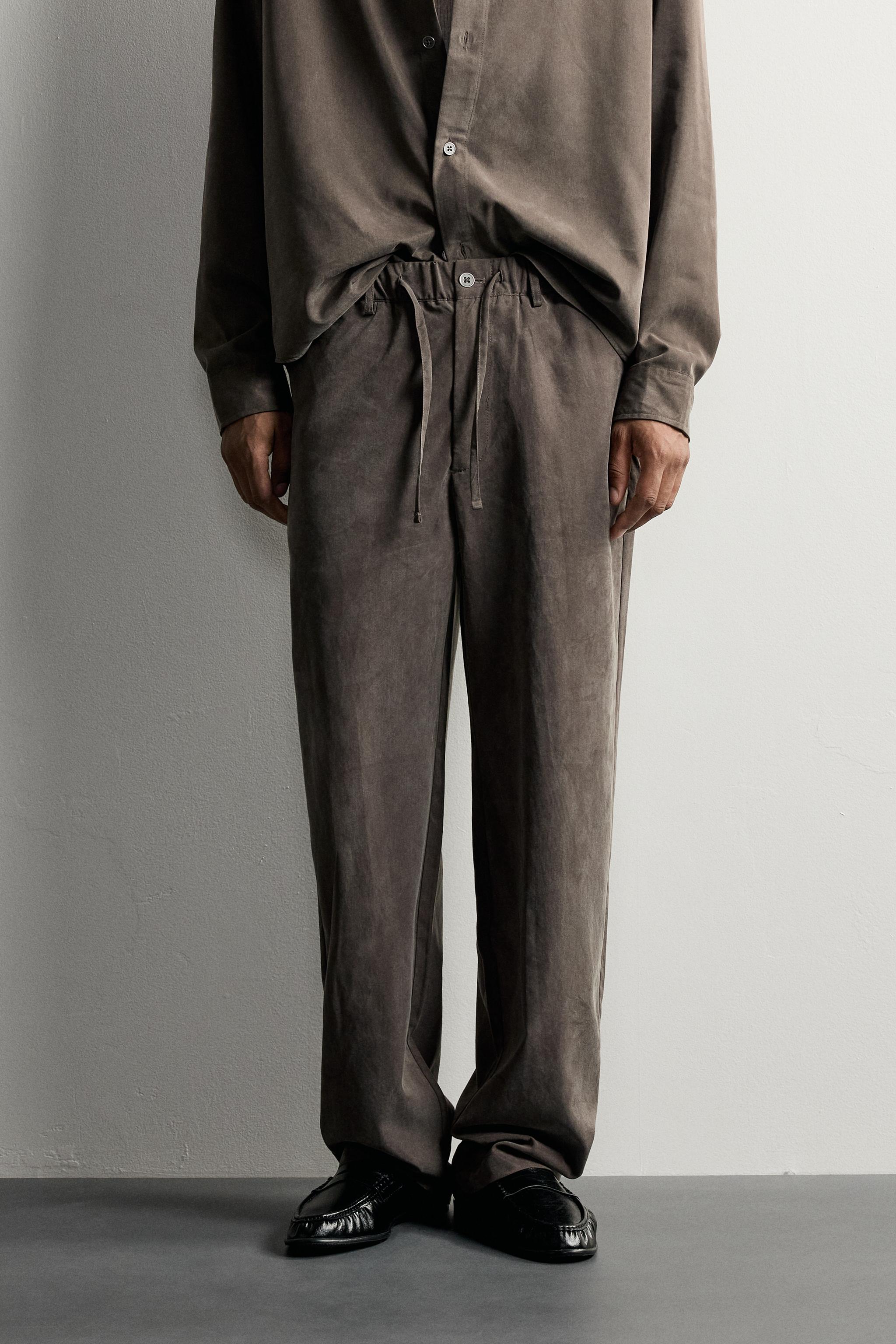 RELAXED FIT FLOWY PANTS — Mink brown