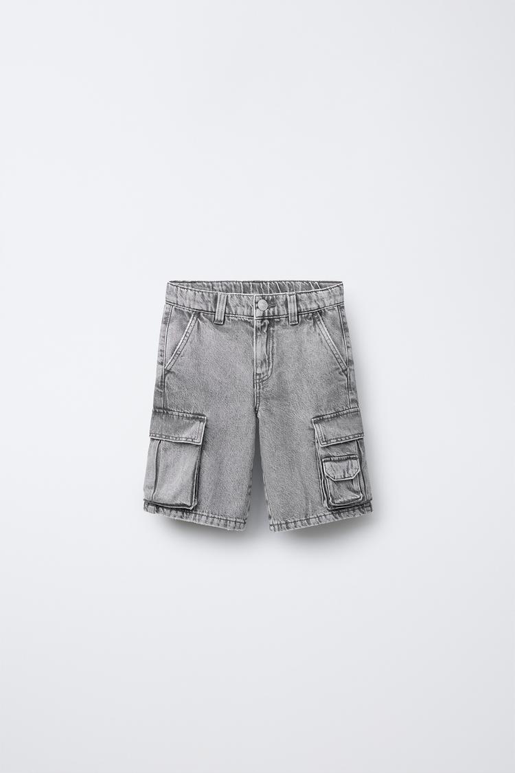WIDE MULTI-CARGO DENIM BERMUDA SHORTS Mid-grey ZARA UAE