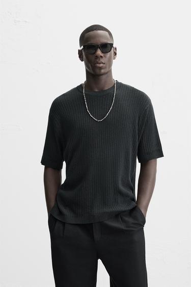JACQUARD KNIT T-SHIRT - Black by Zara