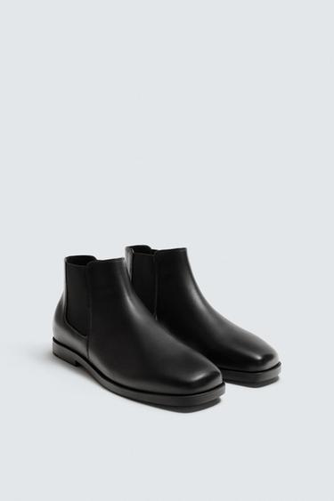 Zara LEATHER CHELSEA BOOTS - Black
