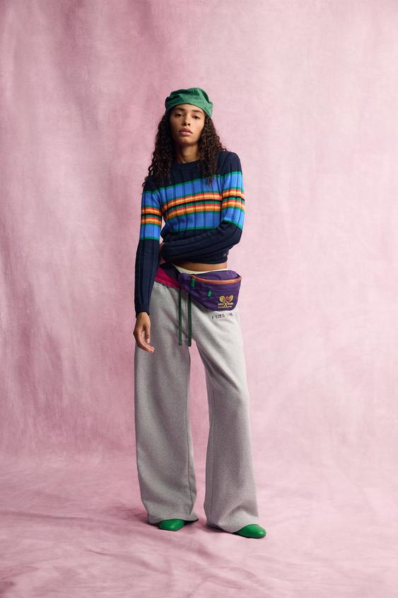 Zara FRUIT OF THE LOOM™ EMBROIDERED MIXED-MATERIAL BELT BAG - Purple - Image 0
