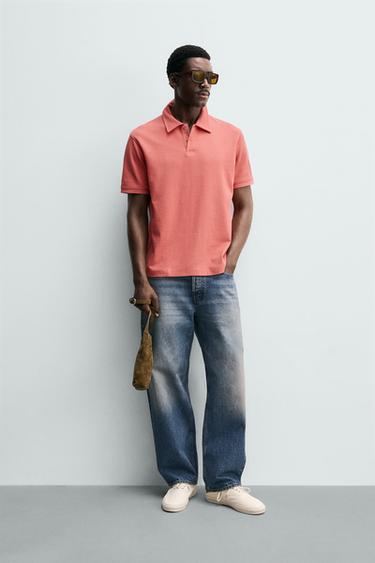 Zara REGULAR FIT TEXTURED POLO - Coral red - Image 0